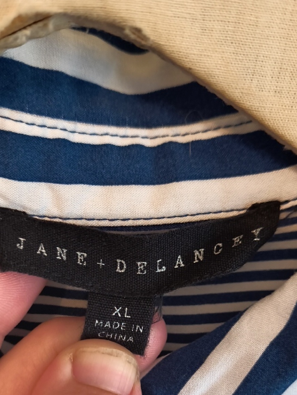 Women's Jane & Delancey Navy White Vertical Stripe Button Up & Back Blouse XL - Picture 2 of 11